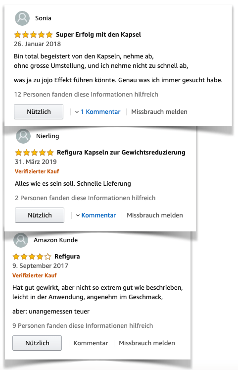 Refigura positive Bewertungen Amazon Test