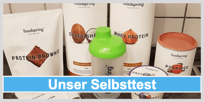 Foodspring Selbsttest Porridge Protein Müsli Whey Protein Shape Shake Protein Brownie