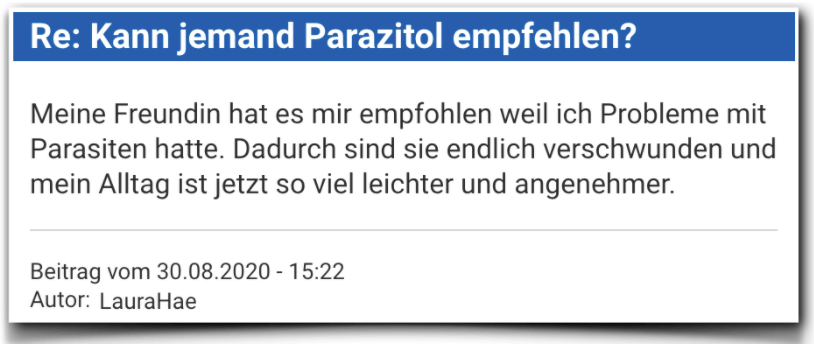 Parazitol Erfahrungsbericht Bewertung Parazitol