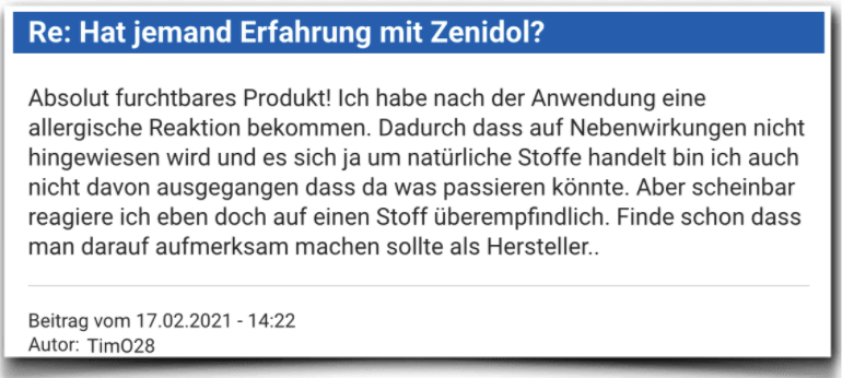 Zenidol Erfahrung Erfahrungsbericht Bewertung Zenidol