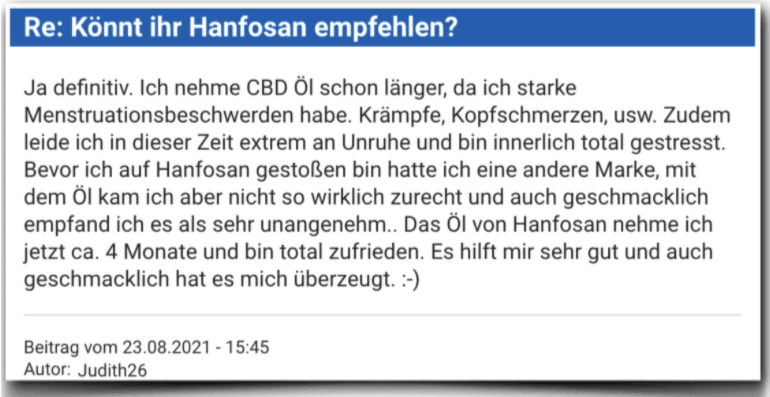 Hanfosan Erfahrungsbericht Bewertung Erfahrungen