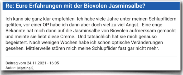 Biovolen Jasminsalbe Erfahrungsbericht Erfahrung Bewertung Biovolen Jasminsalbe