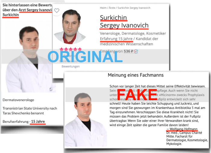 Micinorm Fake Arzt für Werbezwecke